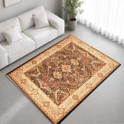 Brown Beige Persian Medallion Traditional Rug Non-Slip Soft Area Carpet Bedroom Living Room Hallway Mat Decor - Made in UK