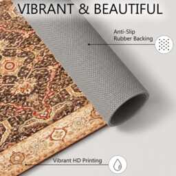 Brown Beige Persian Medallion Traditional Rug Non-Slip Soft Area Carpet Bedroom Living Room Hallway Mat Decor - Made in UK - thumbnail 4