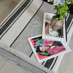 Linen Ottoman Slipcover Black Stripes Cover Custom Ikea Linen Cube Slipcover. Cube Bench Pouf Sofa Customsize - thumbnail 3