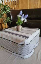 Linen Ottoman Slipcover Black Stripes Cover Custom Ikea Linen Cube Slipcover. Cube Bench Pouf Sofa Customsize - thumbnail 1