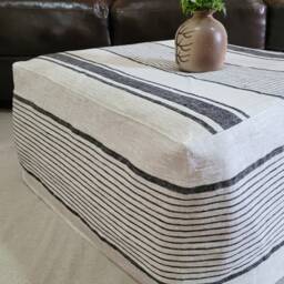 Linen Ottoman Slipcover Black Stripes Cover Custom Ikea Linen Cube Slipcover. Cube Bench Pouf Sofa Customsize - thumbnail 2