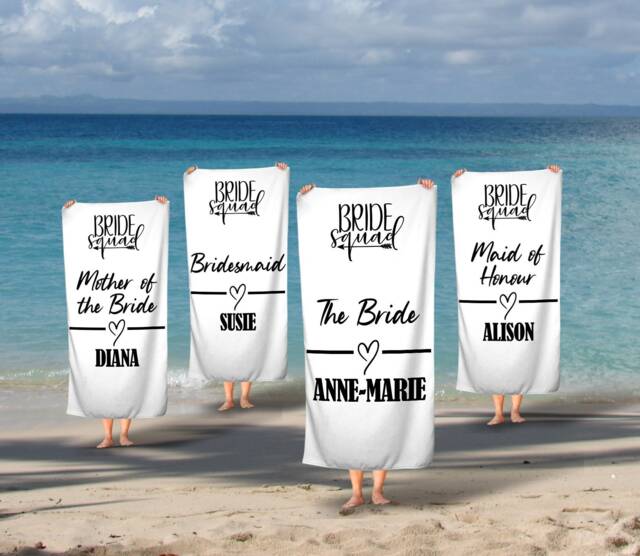 Personalised Beach Towel, Bride Squad Towels, Hen Do Pool Custom Swim Holiday Party - image 1