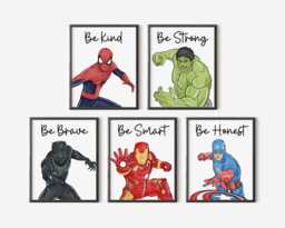 Superhero Affirmation Prints - Set Of 5 Boys Nursery Wall Art, Printed Or Framed - thumbnail 1