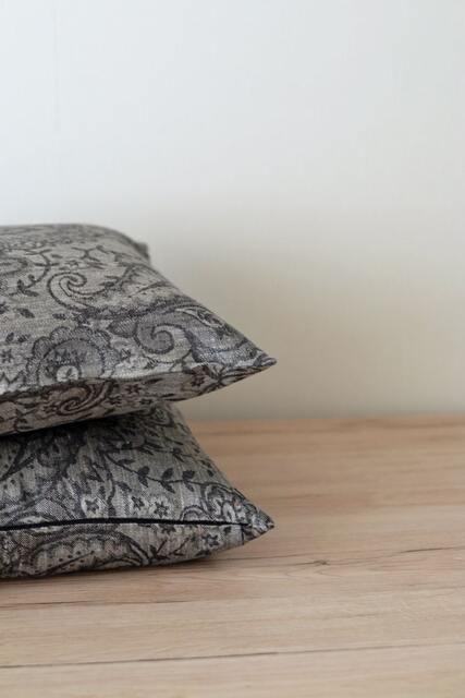 Black Linen Pillow Cover Damask Sofa Case Set Of 2 Accent Throw Decorative Cushion - image 1