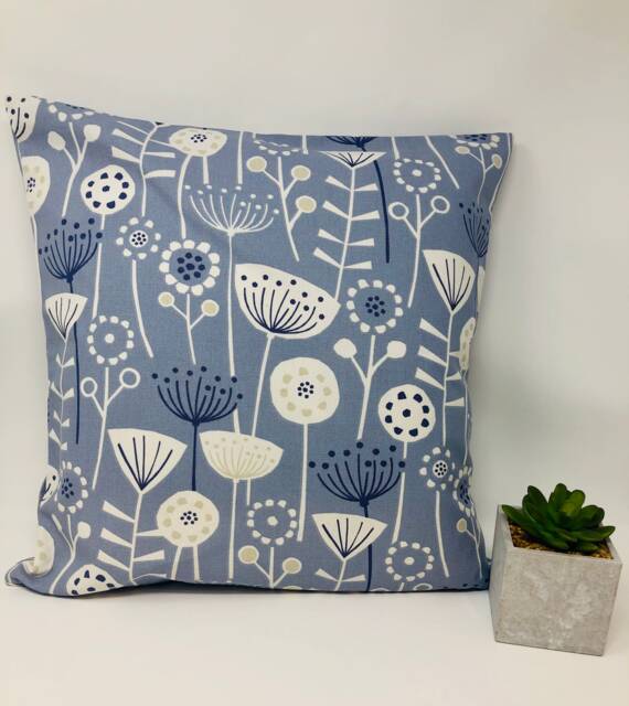 Scandi Blue Flower Cushion, Cushion Cover, Double Sided, Reversible, Duck Feather Pillow, Birthday Present, Letterbox Gift - image 1