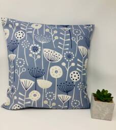 Scandi Blue Flower Cushion, Cushion Cover, Double Sided, Reversible, Duck Feather Pillow, Birthday Present, Letterbox Gift - thumbnail 1