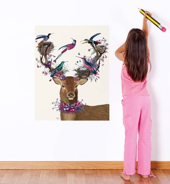 Deer Birdkeeper Wall Sticker Decal - Kids Stickers, Animals Childrens Decals, Art, Room, Girl, Boy