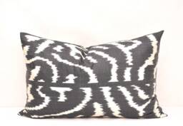 Black Ikat Pillow Cover, Handloom Woven, Decorative Cushion - 14x23 Inches - thumbnail 1