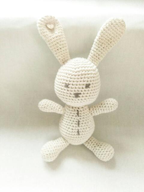Organic Crochet Bunny Toy, Handmade Cotton Amigurumi, Baby Gift - image 1