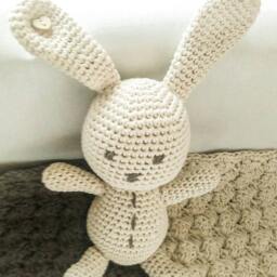 Organic Crochet Bunny Toy, Handmade Cotton Amigurumi, Baby Gift - thumbnail 2