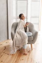 Beige Knitted Wool Blanket, Christmas Gift Idea, Scandinavian Throw, Taupe Cover, Nordic Holiday Home Decor, Cable Knit Afghan - thumbnail 1