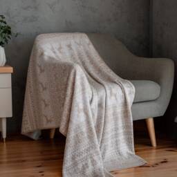 Beige Knitted Wool Blanket, Christmas Gift Idea, Scandinavian Throw, Taupe Cover, Nordic Holiday Home Decor, Cable Knit Afghan - thumbnail 3