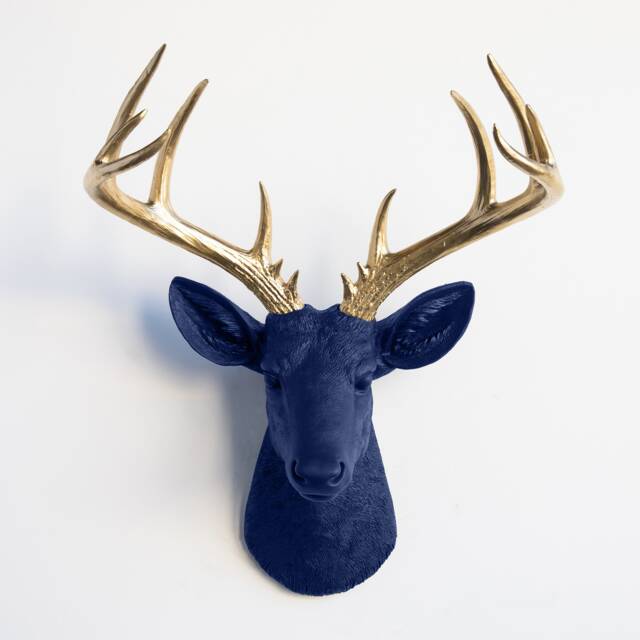 Faux Taxidermy Large Deer Head Wall Mount - Decor Navy & Gold Nd6508 - image 1