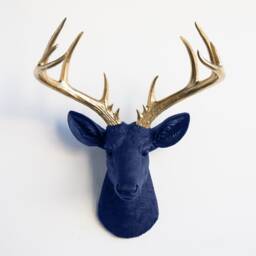Faux Taxidermy Large Deer Head Wall Mount - Decor Navy & Gold Nd6508 - thumbnail 1