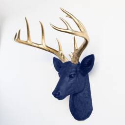 Faux Taxidermy Large Deer Head Wall Mount - Decor Navy & Gold Nd6508 - thumbnail 2