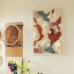 Sunlit - Yarn Painting With Textured Clouds, Abstract Textile Wall Art, Modern Wool Hanging - thumbnail 2