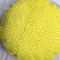 Lemon Yellow Geometric Floor Pillow Cover Round Meditation Cushion - thumbnail 3
