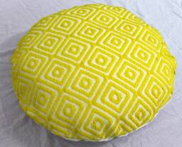 Lemon Yellow Geometric Floor Pillow Cover Round Meditation Cushion - thumbnail 1