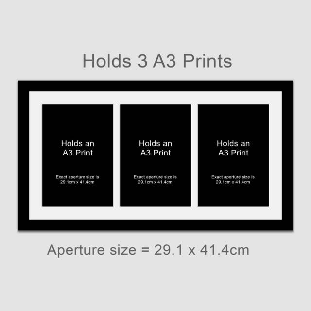 Large Multi Photo Frame To Hold 3 A3 Prints Or Photos in A 33mm Black Wooden - image 1