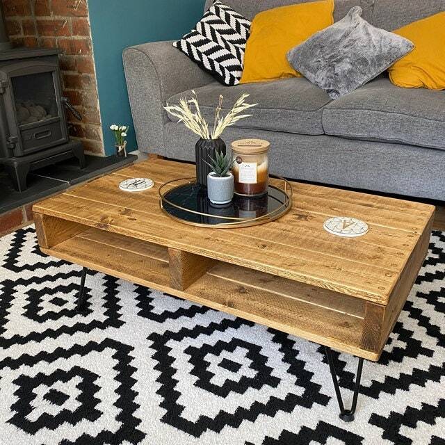Large Rustic Reclaimed Wood Coffee Tables Hairpin Legs, Pallet Style - image 1