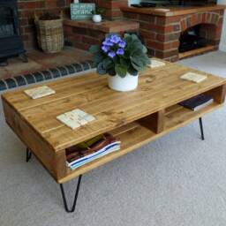 Large Rustic Reclaimed Wood Coffee Tables Hairpin Legs, Pallet Style - thumbnail 2