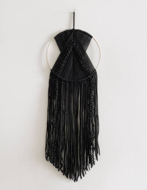 Black Yarn Hoop Wall Hanging, Bohemian Home Decor - image 1