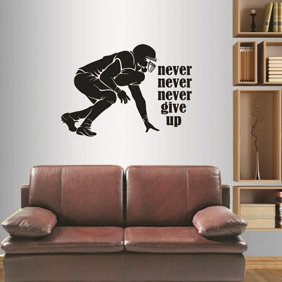 In-Style Decals Wall Vinyl Decal Home Decor Art Sticker Football Player Never Give Up Quote Sportsman Sports Boy Man Room Mural Design 180 - image 1
