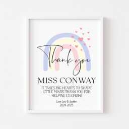 Personalised Rainbow Hearts Thank You Teacher Or Nursery Gift Unframed Wall Art Poster Print - thumbnail 3