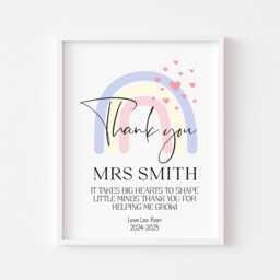Personalised Rainbow Hearts Thank You Teacher Or Nursery Gift Unframed Wall Art Poster Print - thumbnail 1