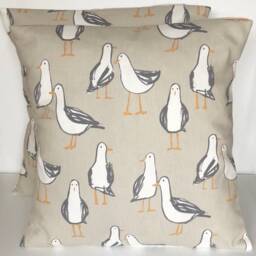 "Laridae Seagull Cushion Covers Coastal Taupe Grey Cotton Pillows - Set Of 2 16""-24" - thumbnail 2