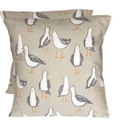"Laridae Seagull Cushion Covers Coastal Taupe Grey Cotton Pillows - Set Of 2 16""-24" - thumbnail 1