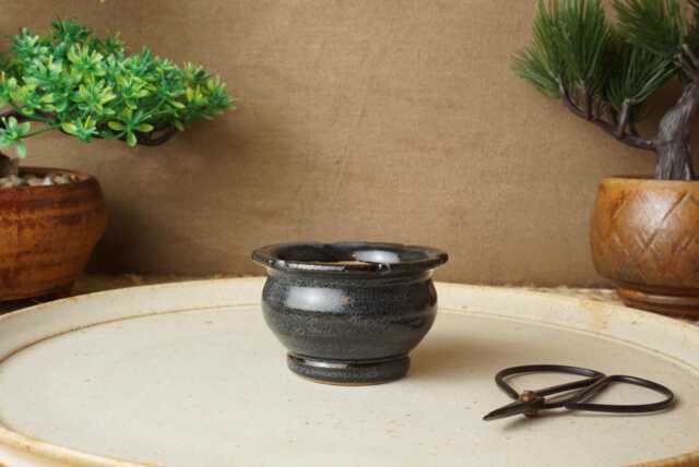 Handmade Purple Oil Spot Bonsai Pot. 7cm Diameter, 4cm High. G2560 - image 1