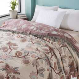 Vintage Floral Cotton Throw Blanket Handmade Fringed Bohemian Sofa - thumbnail 1