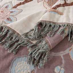Vintage Floral Cotton Throw Blanket Handmade Fringed Bohemian Sofa - thumbnail 3