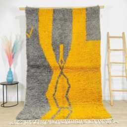 Yellow Grey Rug, Modern Linear Moroccan Berber Carpet, Large Area Shag Abstract Geometric Decor, Custom Handmade Wool Mat - thumbnail 3