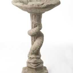 Serpent Design Stone Birdbath Oriental Garden Decor, Dgs Statues - thumbnail 3