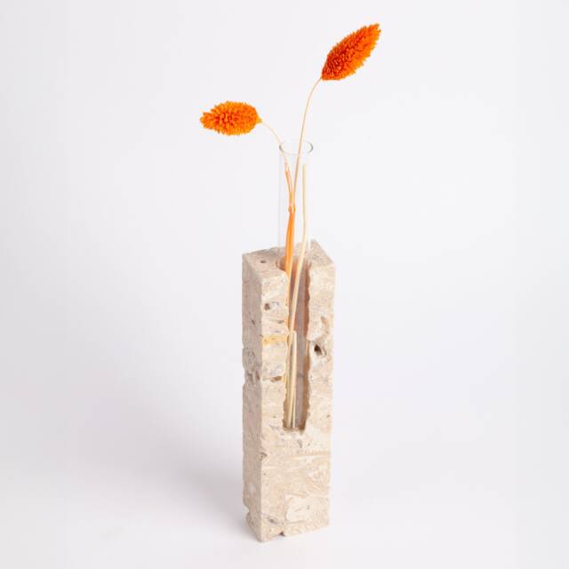 Handmade Beige Travertine Planter With Glass Tube - image 1