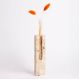 Handmade Beige Travertine Planter With Glass Tube - thumbnail 2