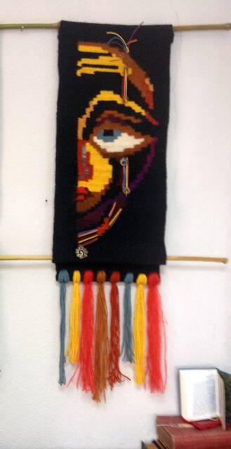 "Handwoven Wool Wall Hanging ""The Mask - Scene Of A Man" - image 1