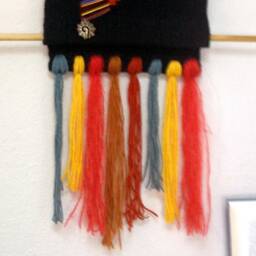 "Handwoven Wool Wall Hanging ""The Mask - Scene Of A Man" - thumbnail 4