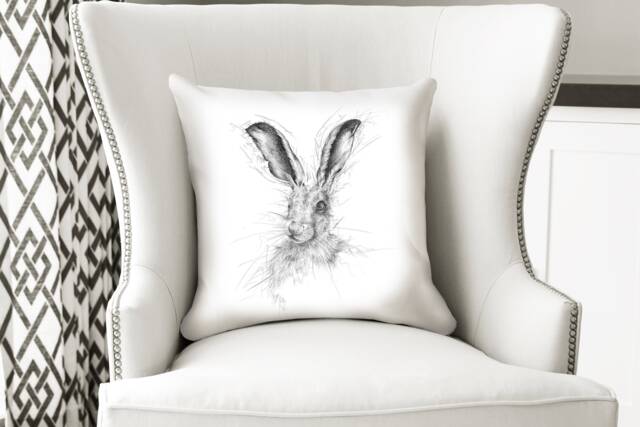 Twitch Hare Cushion, Black & White Pillow, Soft Furnishings, Home Decor, Art For The - image 1