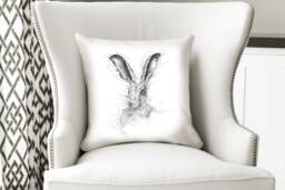 Twitch Hare Cushion, Black & White Pillow, Soft Furnishings, Home Decor, Art For The - thumbnail 1