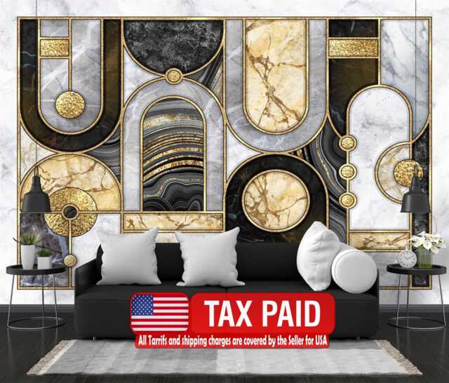 Abstract Geometric Mosaic Wallpaper Mural, Gold Metallic Peel & Stick - image 1