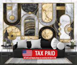Abstract Geometric Mosaic Wallpaper Mural, Gold Metallic Peel & Stick