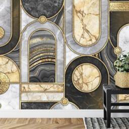 Abstract Geometric Mosaic Wallpaper Mural, Gold Metallic Peel & Stick - thumbnail 3
