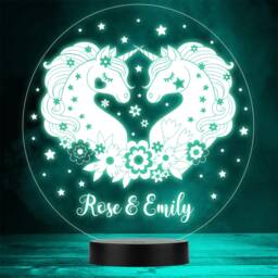 Two Unicorns With Flowers & Hearts Led Personalised Gift Night Light - thumbnail 1