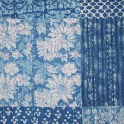 Indigo Blue Patchwork Kantha Quilt, Handmade Cotton Bed Cover - thumbnail 2