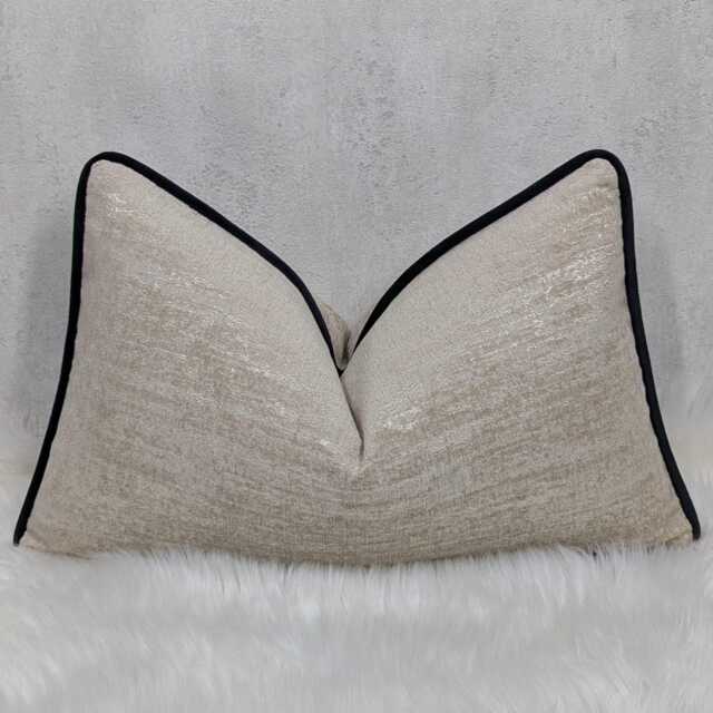 Lumbar Black Piped Beige/Gold Pillow Case Chenille Cushion Cover Textured Chenille. Throw Pillow For Sofa Bed Euro Sham - image 1