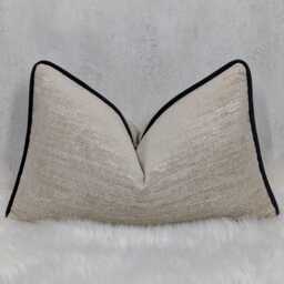 Lumbar Black Piped Beige/Gold Pillow Case Chenille Cushion Cover Textured Chenille. Throw Pillow For Sofa Bed Euro Sham