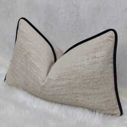 Lumbar Black Piped Beige/Gold Pillow Case Chenille Cushion Cover Textured Chenille. Throw Pillow For Sofa Bed Euro Sham - thumbnail 2